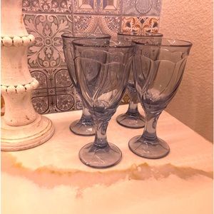 VTG Noritake Sweet Swirl Light Blue Glass Water Goblets 7-3/8"  Set of FOUR